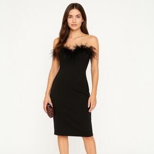 LPA Aurora Black Strapless Feather Trim Formal Cocktail Sleeveless Mini Dress S